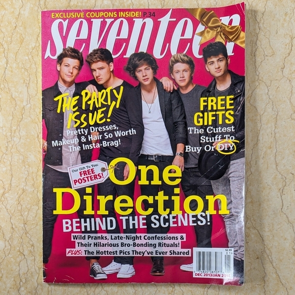 Vintage Other - Seventeen Magazine One Direction Band 2013 - 2014 Issue With Poster